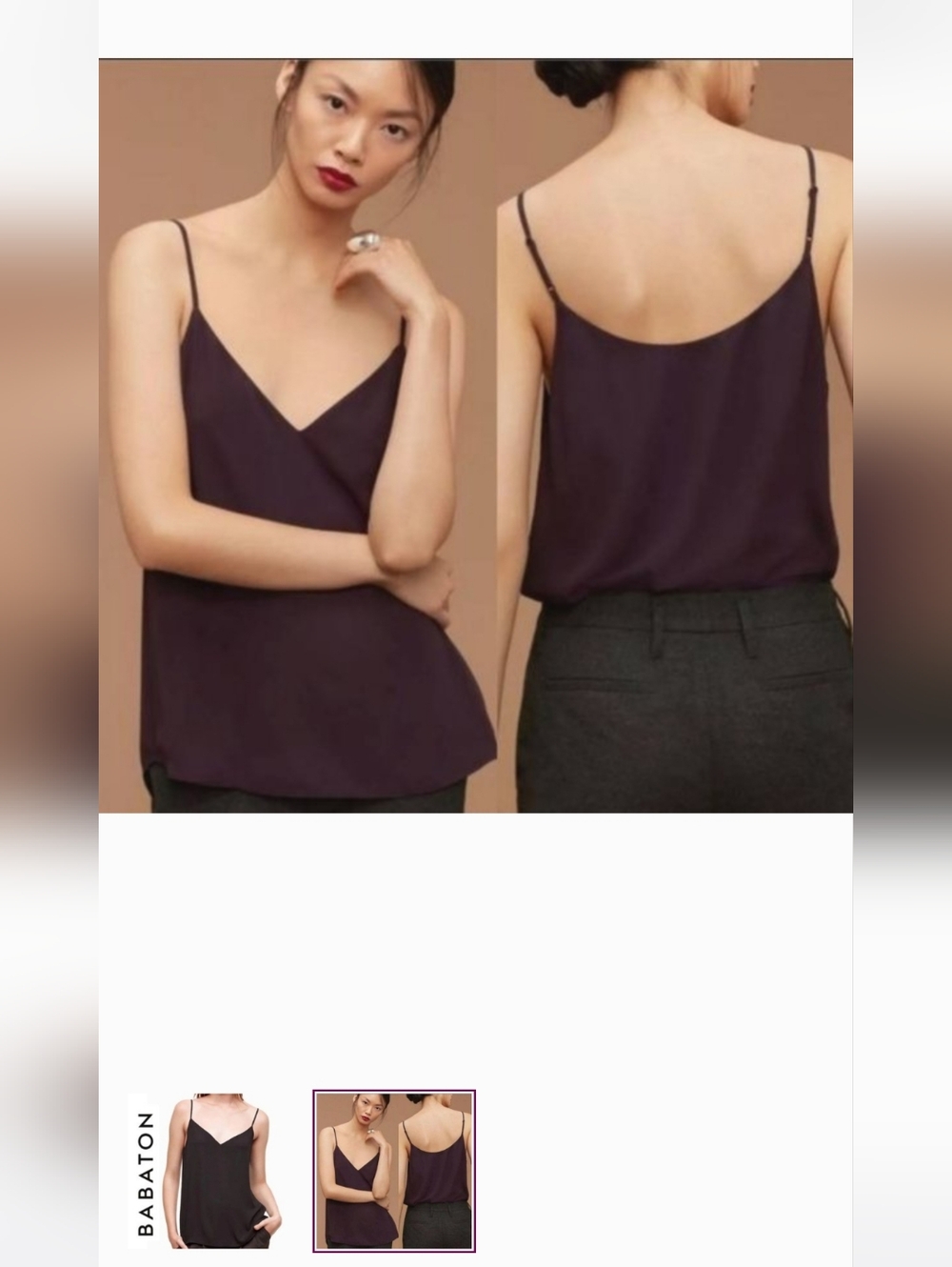 Babaton Plum Silk V-Neck Cami Top